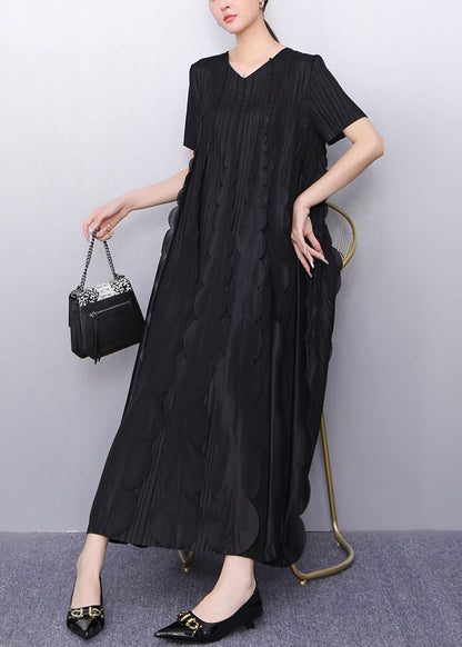 Black Chiffon Vacation Dresses Oversized Ruffles Summer