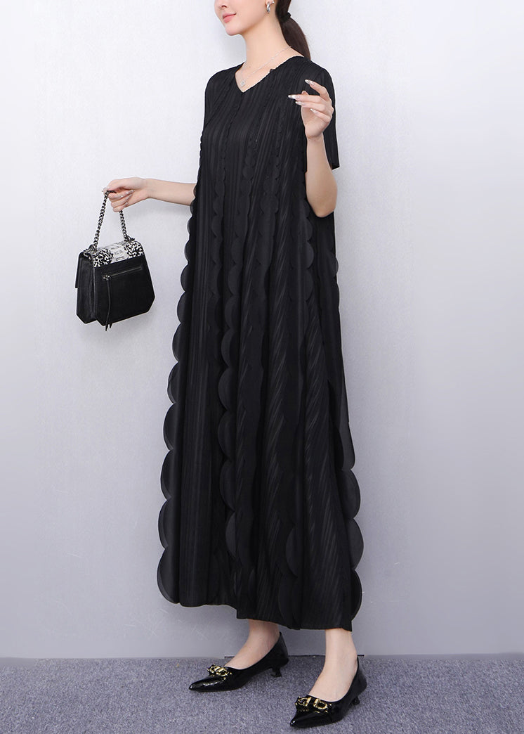 Black Chiffon Vacation Dresses Oversized Ruffles Summer