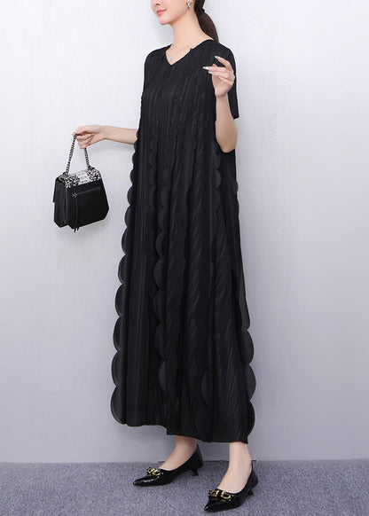 Black Chiffon Vacation Dresses Oversized Ruffles Summer