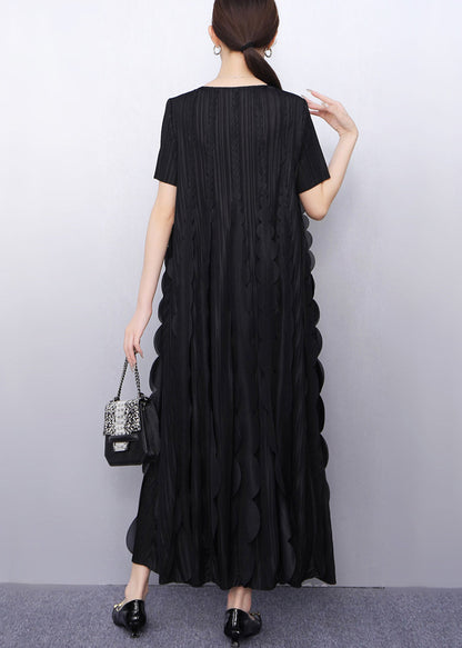 Black Chiffon Vacation Dresses Oversized Ruffles Summer