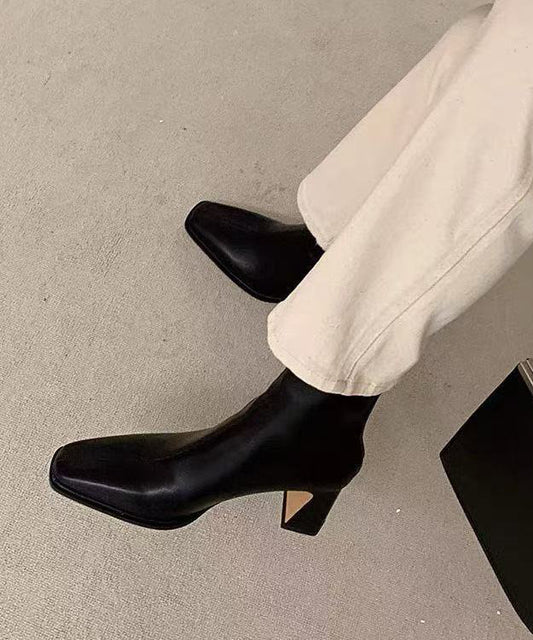 Black Chunky Faux Leather Women Splicing Boots Square Toe