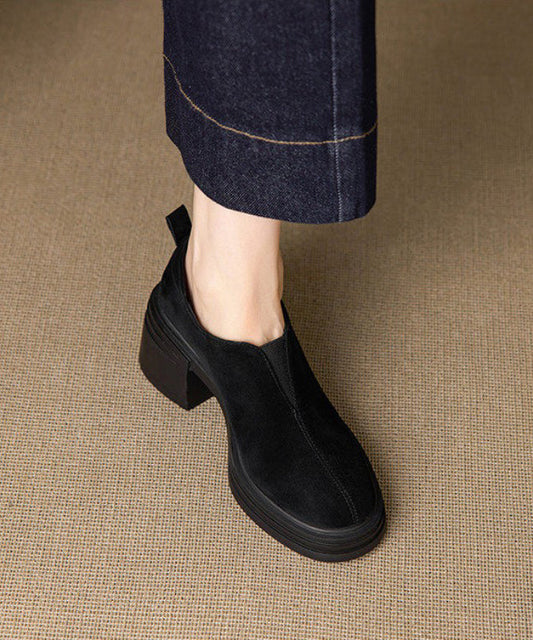 Black Chunky Heel Suede Fashion Splicing Loafer Shoes