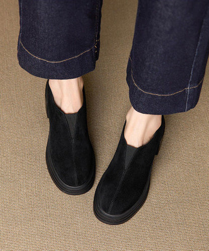 Black Chunky Heel Suede Fashion Splicing Loafer Shoes