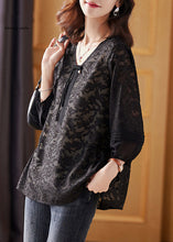 Load image into Gallery viewer, Black Cinched Tassel Chiffon Shirt Fall