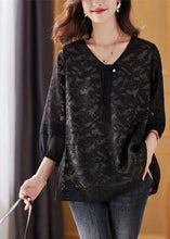Load image into Gallery viewer, Black Cinched Tassel Chiffon Shirt Fall