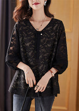 Load image into Gallery viewer, Black Cinched Tassel Chiffon Shirt Fall