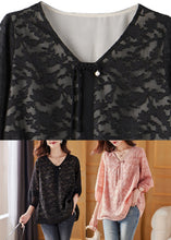 Load image into Gallery viewer, Black Cinched Tassel Chiffon Shirt Fall