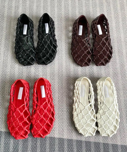 Black Cowhide Leather Boho Splicing Water Sandals Hollow Out