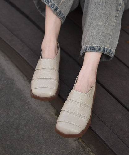 Black Cowhide Leather Casual Splicing Loafers For Women