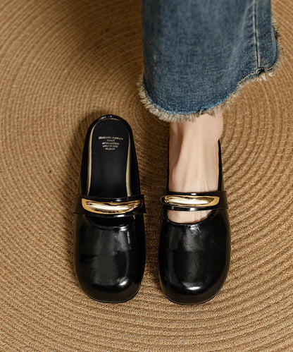 Black Cowhide Leather Chic Splicing Sequined Slide Sandals