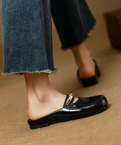 Black Cowhide Leather Chic Splicing Sequined Slide Sandals