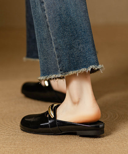 Black Cowhide Leather Chic Splicing Sequined Slide Sandals