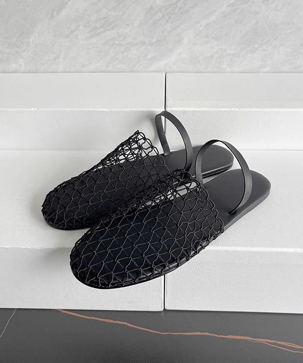 Black Cowhide Leather Comfortable Splicing Water Sandals Hollow Out