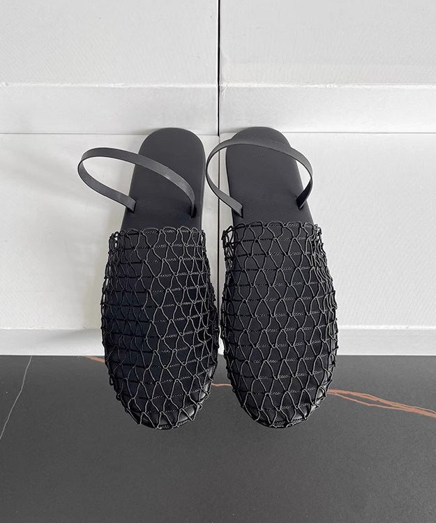 Black Cowhide Leather Comfortable Splicing Water Sandals Hollow Out