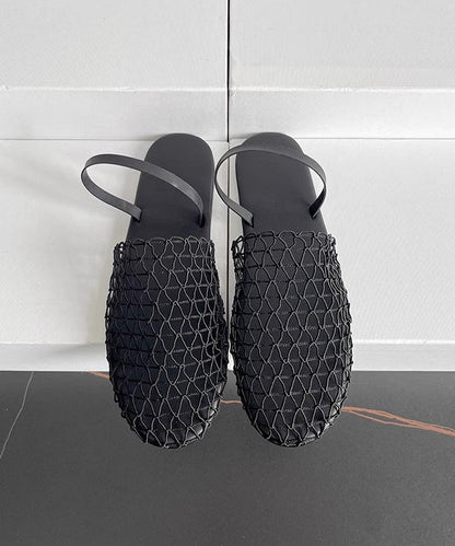 Black Cowhide Leather Comfortable Splicing Water Sandals Hollow Out