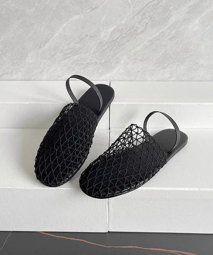 Black Cowhide Leather Comfortable Splicing Water Sandals Hollow Out