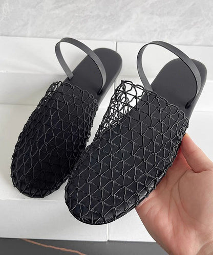 Black Cowhide Leather Comfortable Splicing Water Sandals Hollow Out