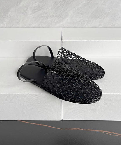 Black Cowhide Leather Comfortable Splicing Water Sandals Hollow Out