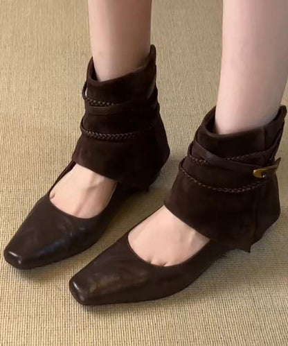 Black Cowhide Leather Hollow Out Splicing Boots