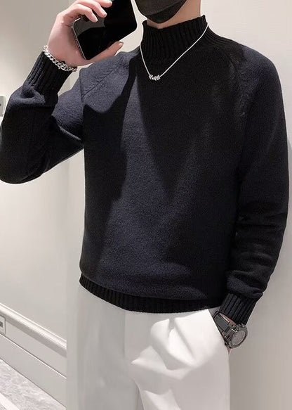Black Cozy Knit Men Sweater Casual Turtleneck