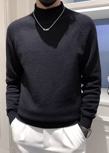 Black Cozy Knit Men Sweater Casual Turtleneck
