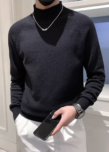 Black Cozy Knit Men Sweater Casual Turtleneck