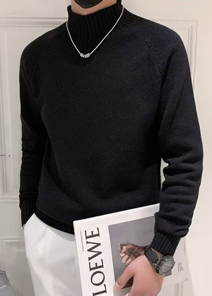 Black Cozy Knit Men Sweater Casual Turtleneck