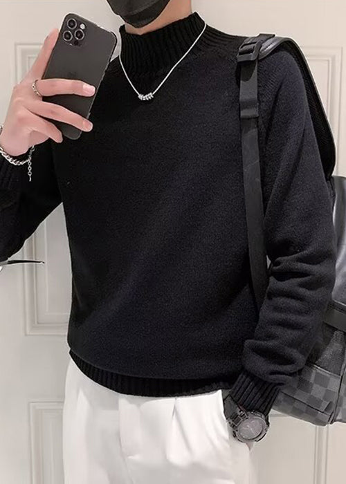 Black Cozy Knit Men Sweater Casual Turtleneck