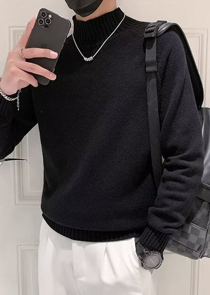 Black Cozy Knit Men Sweater Casual Turtleneck