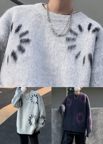 Black Cozy Loose Knit Winter Mens Sweater O Neck