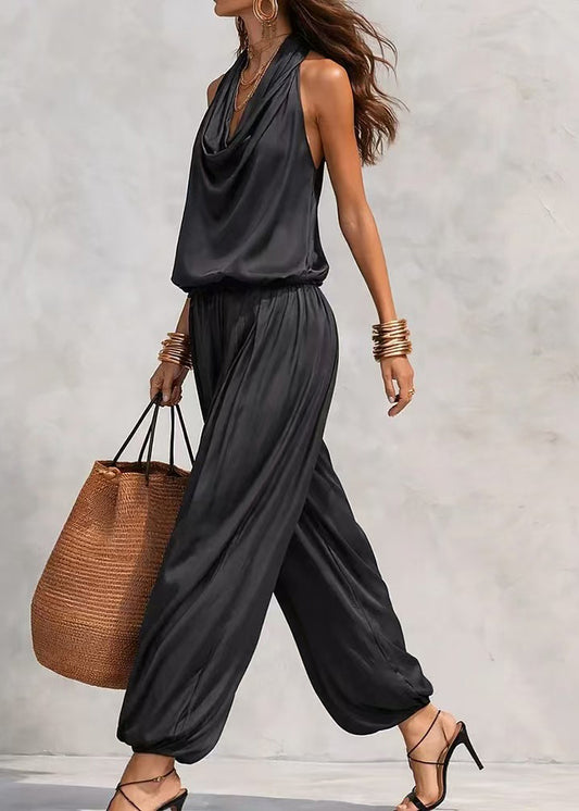 Black Draping Two-Piece Set Cold Shoulder Summer