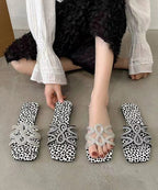 Black Fashion Zircon Splicing Flats Slide Sandals Peep Toe