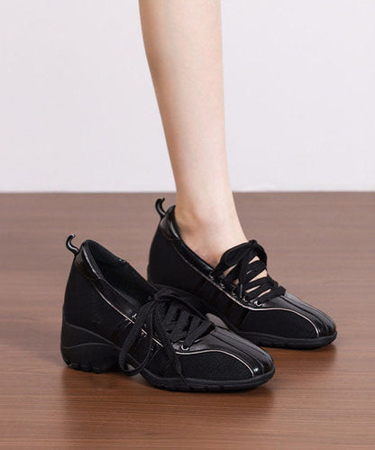 Black Faux Leather Flat Shoes Cross Strap Flat Shoes For Women