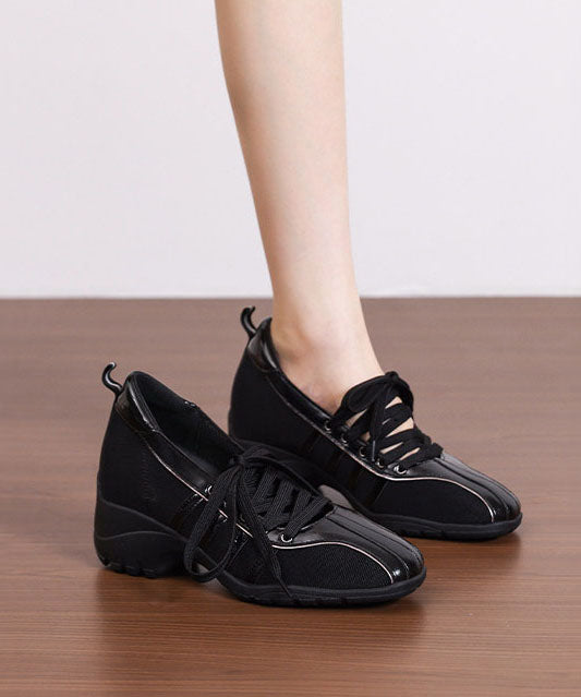 Black Faux Leather Flat Shoes Cross Strap Flat Shoes For Women
