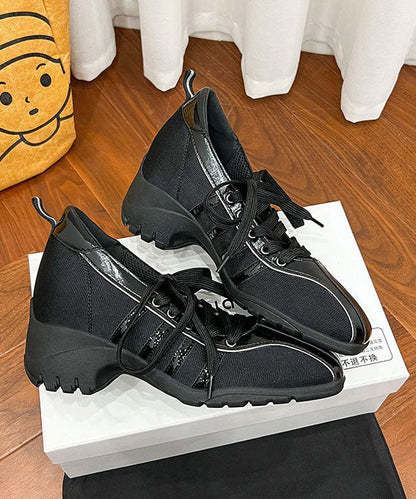 Black Faux Leather Flat Shoes Cross Strap Flat Shoes For Women