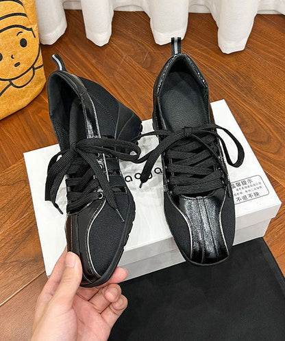 Black Faux Leather Flat Shoes Cross Strap Flat Shoes For Women