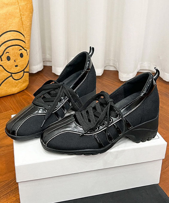 Black Faux Leather Flat Shoes Cross Strap Flat Shoes For Women