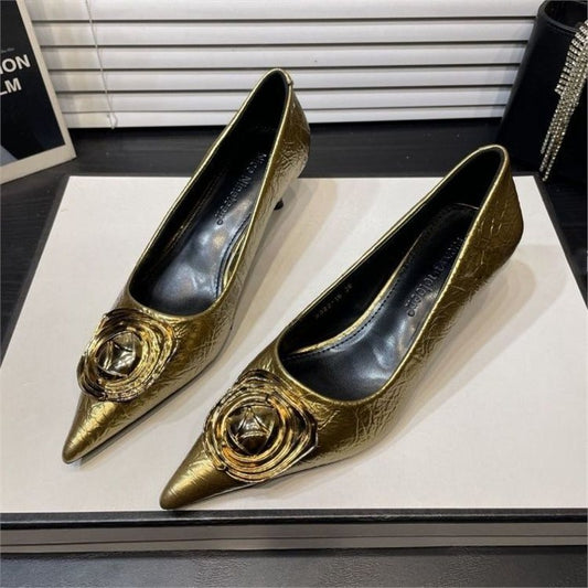 Black Faux Leather High Heels Splicing High Heels Pointed Toe