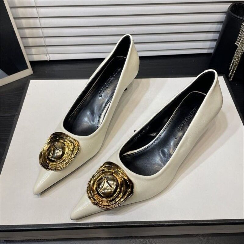 Black Faux Leather High Heels Splicing High Heels Pointed Toe