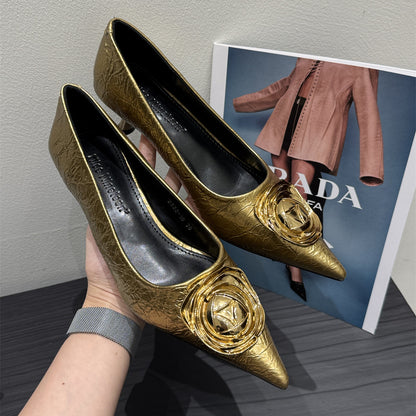 Black Faux Leather High Heels Splicing High Heels Pointed Toe