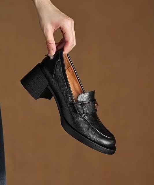 Black Faux Leather Splicing Chunky Loafers For Women
