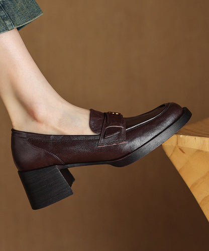 Black Faux Leather Splicing Chunky Loafers For Women
