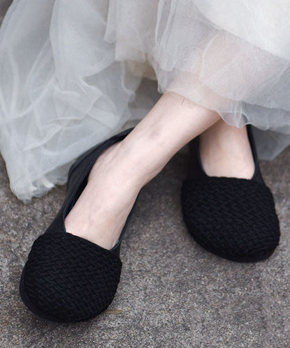 Black Flat Shoes Cowhide Leather Women Flats