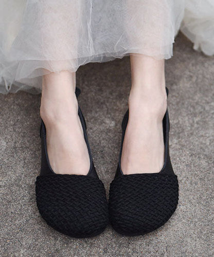 Black Flat Shoes Cowhide Leather Women Flats