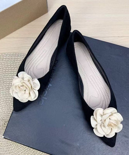 Black Flat Shoes For Women Splicing Floral Pointed Toe Plus Size