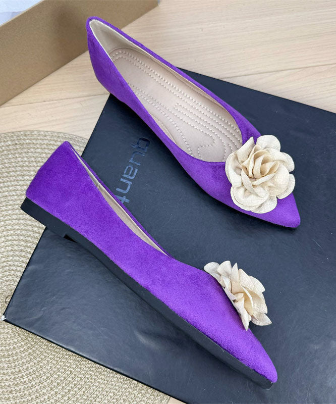 Black Flat Shoes For Women Splicing Floral Pointed Toe Plus Size