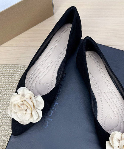 Black Flat Shoes For Women Splicing Floral Pointed Toe Plus Size