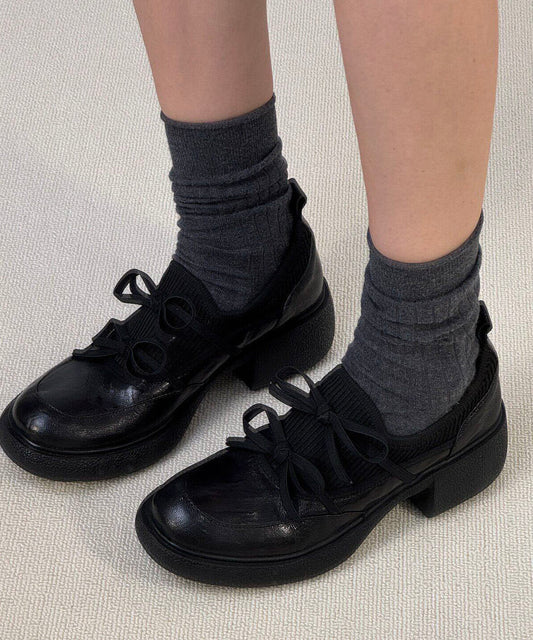 Black Flats Faux Leather Fashion Lace Up Flat Shoes For Women