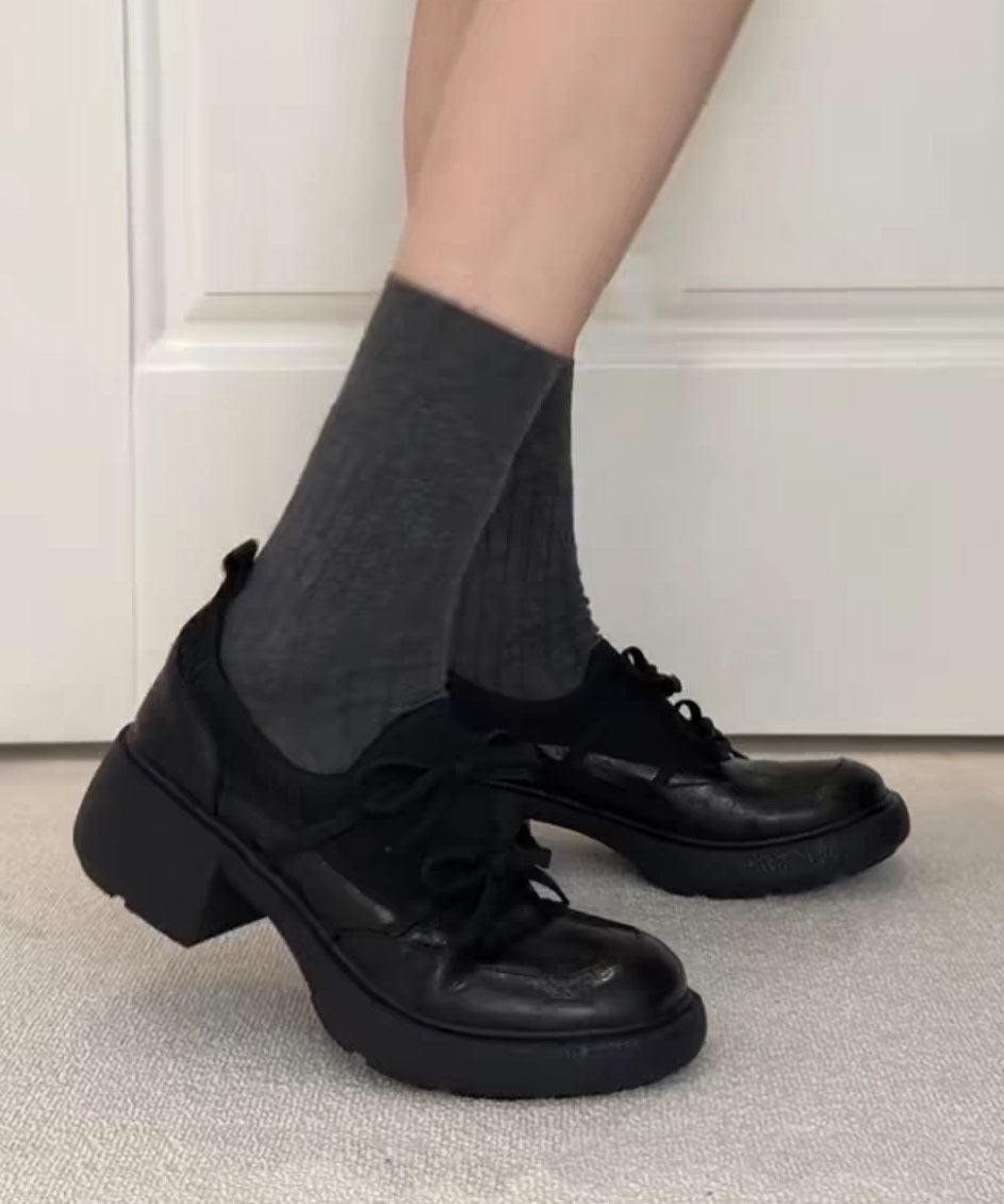 Black Flats Faux Leather Fashion Lace Up Flat Shoes For Women