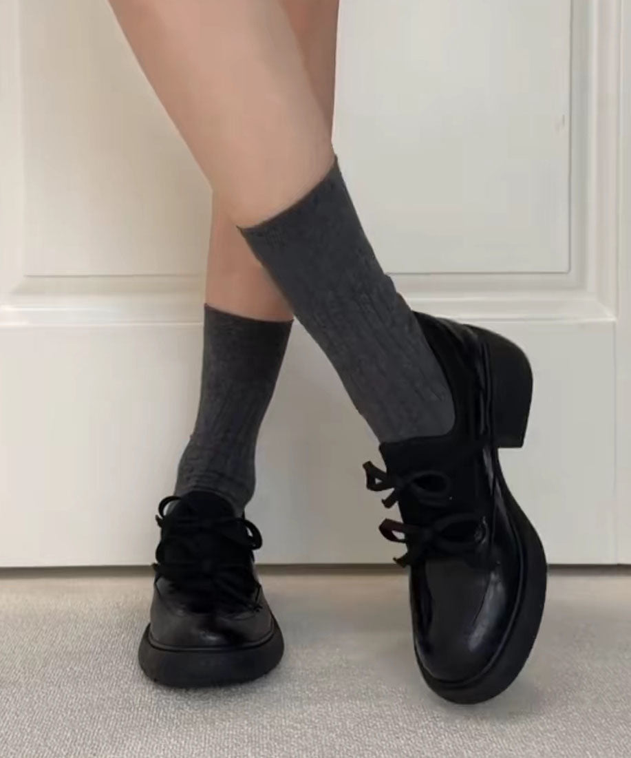 Black Flats Faux Leather Fashion Lace Up Flat Shoes For Women